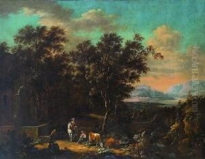 Waldlandschaft Mit Einer
 Brunnenanlage