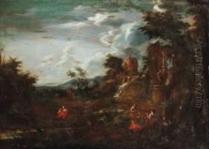 An Italianate Landscape With Artists Sketching Amongst Ruins