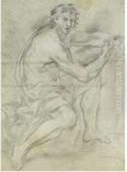 Studio Di Figura Maschile Maschile Con Drappeggio, Al Verso Studio Di Uomo - view 1
