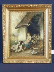 "ganseliesel Vor Dem Schafstall Sitzend by Fritz Beinke