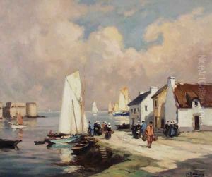 Fishing Harbour by Henri Alphonse Barnoin