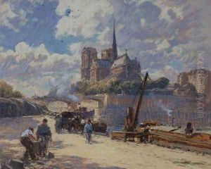 View of Notre Dame from the Seine by Henri Alphonse Barnoin