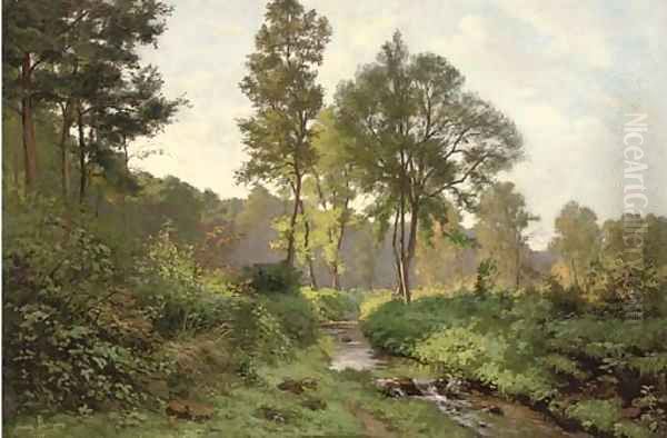 Woodland river at dusk - view 1