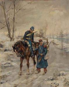 Deux militaires sur un chemin by Albert Bligny