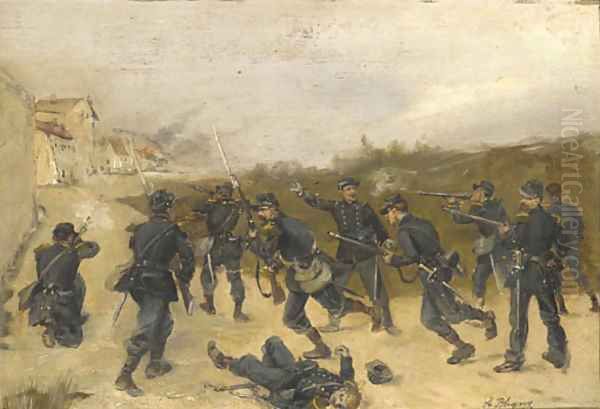 French soldiers storming a town - view 1