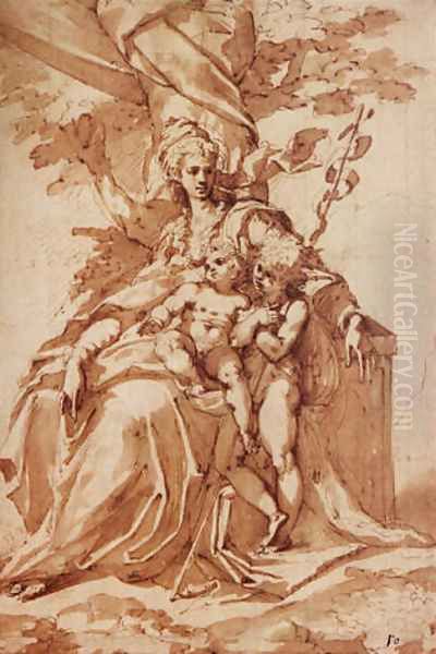The Madonna and Child seated against a huge tree, with St. John the Baptist - view 1