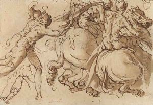 Soldiers on horseback pursued by foot-soldiers by Jacopo Bertoia