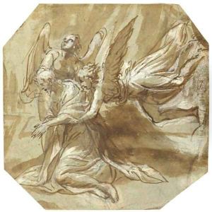 Christ in the Garden of Gethsemane supported by two angels