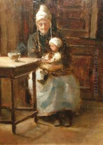 1919-old Lady With A Child Seated In An Interior - view 1
