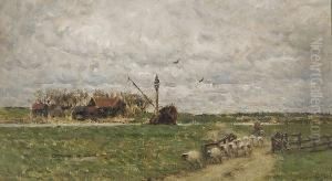 River Landscape With Farmer And Sheep River Landscape With Farmer And Sheep