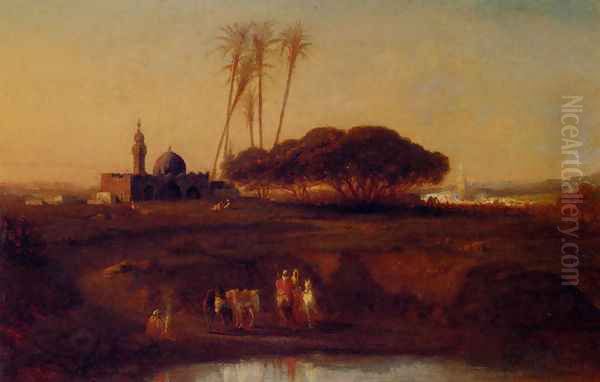 Arabs At An Oasis At Dusk - view 1
