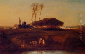 Arabs At An Oasis At Dusk