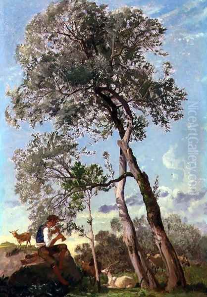 In the Campagna, a Goatherd Playing the Pipe - view 1