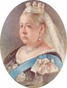 Queen Victoria, With Another 
Watercolour After Landseer 'presenting The Tithe' And A Portrait Of Nell
 Gwyn, All By The Same Hand