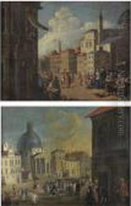 A Capriccio View Of An Italian City With A Crowd Watching A Play A Capriccio View Of An Italian City With A Crowd Watching A Play