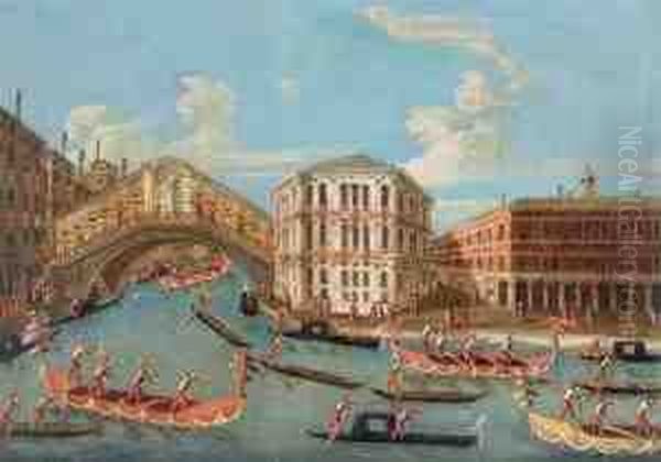 Regata Con Gondole Addobbate Sul
Canale Grande A Venezia Con Il Ponte Di Rialto E Il Palazzo Dei
Camerlenghi - view 1