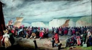 Halage De Bateaux De Peche Sur La Berge Dans Le Pays De Caux by Joseph-Louis Hippolyte Bellange