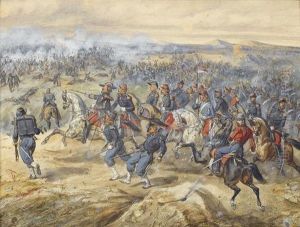 Gefechtsszene Mit Kavalleristen Und Reitendem General. by Joseph-Louis Hippolyte Bellange