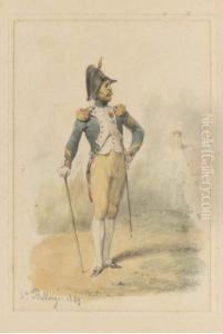 Un Officier Appuye Sur Une Canne Ou Le Jour De Toilette by Joseph-Louis Hippolyte Bellange