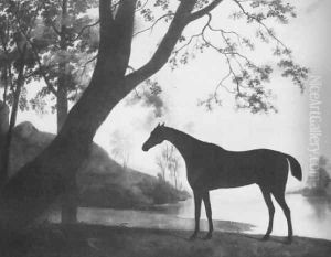 Lord Cleremont's racehorse 'Imperator' in a wooded river landscape 1780 by John Best