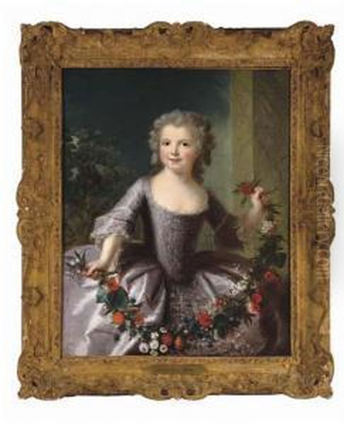 Portrait Of A Young Girl, Three-quarter-length, In A Lilac Dress With A Swag Of Flowers - view 1