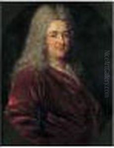 Portrait D'homme A La Veste Rouge Dans Un Ovale Peint