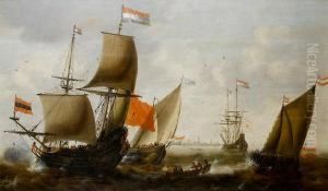 Dutch Shipping In Choppy Seas Off The Coast Of Amsterdam by Jacob Adriaensz. Bellevois