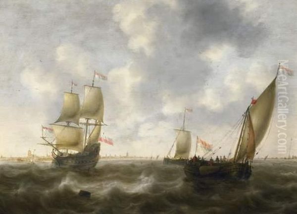Ships On The Coast In Front Of A Dutch City - view 1