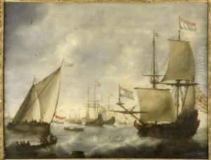 The Dutch Fleet Entering Harbour In Choppy Seas by Jacob Adriaensz. Bellevois