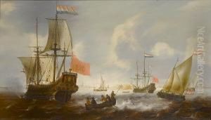 Dutch Frigates And Fishing Boats Off The Coast Of Vlissingen