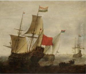A Dutch Man-of-war And Merchantmen Off Amsterdam by Jacob Adriaensz. Bellevois