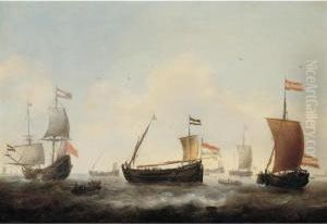 Dutch Herring Fleet With A Merchantman In A Light Swell by Jacob Adriaensz. Bellevois