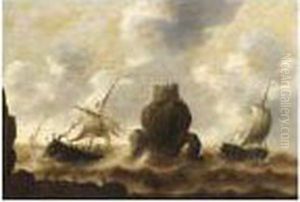 Stormy Seas With A Shipwreck And Fishermen In The Foreground Stormy Seas With A Shipwreck And Fishermen In The Foreground