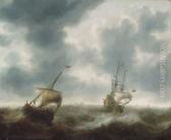 A Dutch Merchantman, A Pink And Other Shipping In Rough Seas - view 1