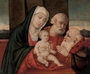 The Holy Family With A Male Saint by Giovanni Bellini