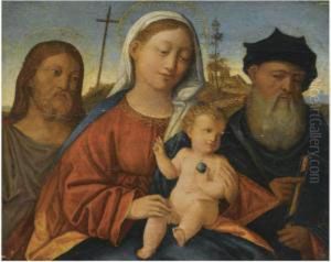 The Madonna And Child With Saint John The Baptist And Another Malesaint by Giovanni Bellini