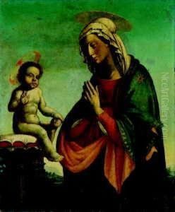 Madonna Das Kind Anbetend. by Giovanni Bellini