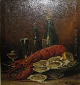 Stilleven Met Kreeft En Oesters by Hubert Bellis