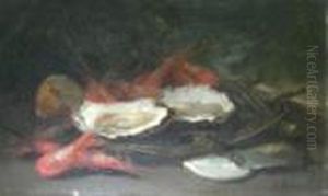 Still Life Of Oysters And Prawns by Hubert Bellis
