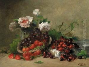 Ricca Natura Morta Con Frutta E Mazzo Dirose by Hubert Bellis