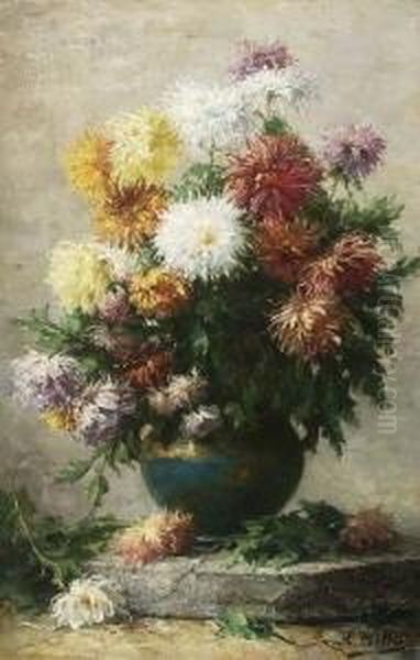 Chrysanthemen In Blauer
 Vase. - view 1