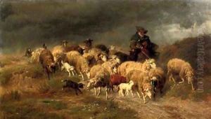 Heimkehr im Sturm herding the flock by Anton Braith