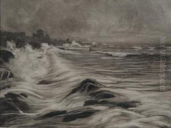 "paese Sul Mare", Monotipo , Firmato In Basso A Sinistra, Iscritto Al Retro - view 1