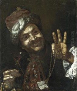Portrait Of A Smiling Man Holding Up A Wine-glass And A Gold Chain Portrait Of A Smiling Man Holding Up A Wine-glass And A Gold Chain