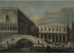Venice, A View Of The Bridge Of Sighs And The Palazzo Ducale by Bernardo Bellotto