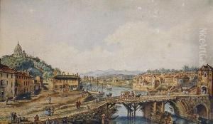 Turin, With The Palazzo Reale; And The Old Bridge Over The River Po, Turin by Bernardo Bellotto