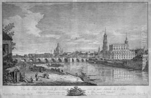 Vue Du Pont Des Dresde Sur L'elbe by Bernardo Bellotto