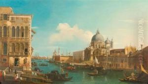 View Of The Grand Canal In Venice With Santa Maria Della Salute On The Right. by Bernardo Bellotto