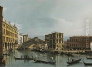 Venice; View Of The Grand Canal
With The Rialto Bridge, Seen From The North, The Fondaco Dei Tedeschi At
Left, The Palazzo Dei Camerlenghi And The Fabbriche Vecchie Di Rialto
At Right by Bernardo Bellotto