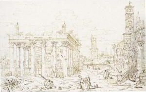 Roman Forum With The Temple Of Antoninus And Faustina by Bernardo Bellotto